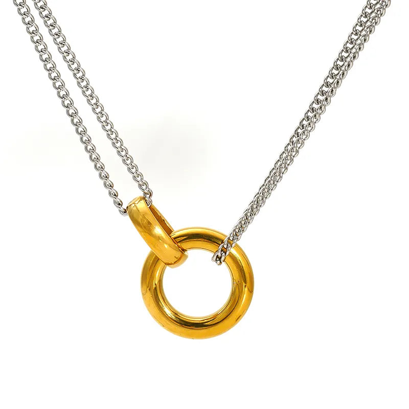 Collar cadena delgada doble con dije doble círculo.