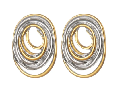 Aretes varios óvalos. Color dorado con plateado.